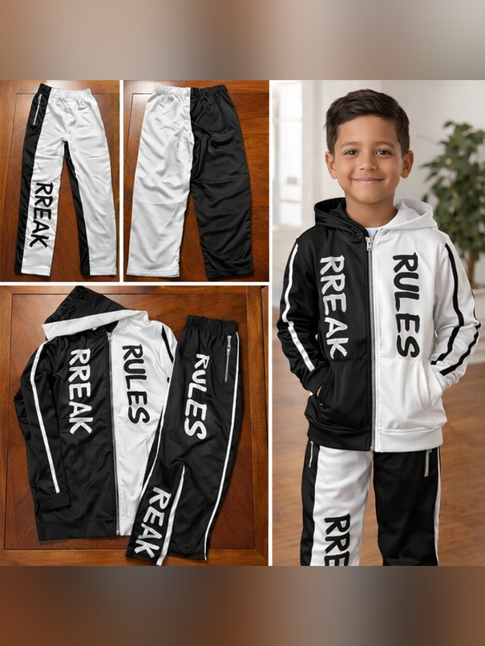 NWOT Boys Black & White “Break Rules” Tracksuit Set – Matching Jacket & Joggers